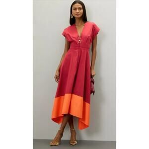 Roksanda Collective Two-Tone Midi Dress in Red and Orange